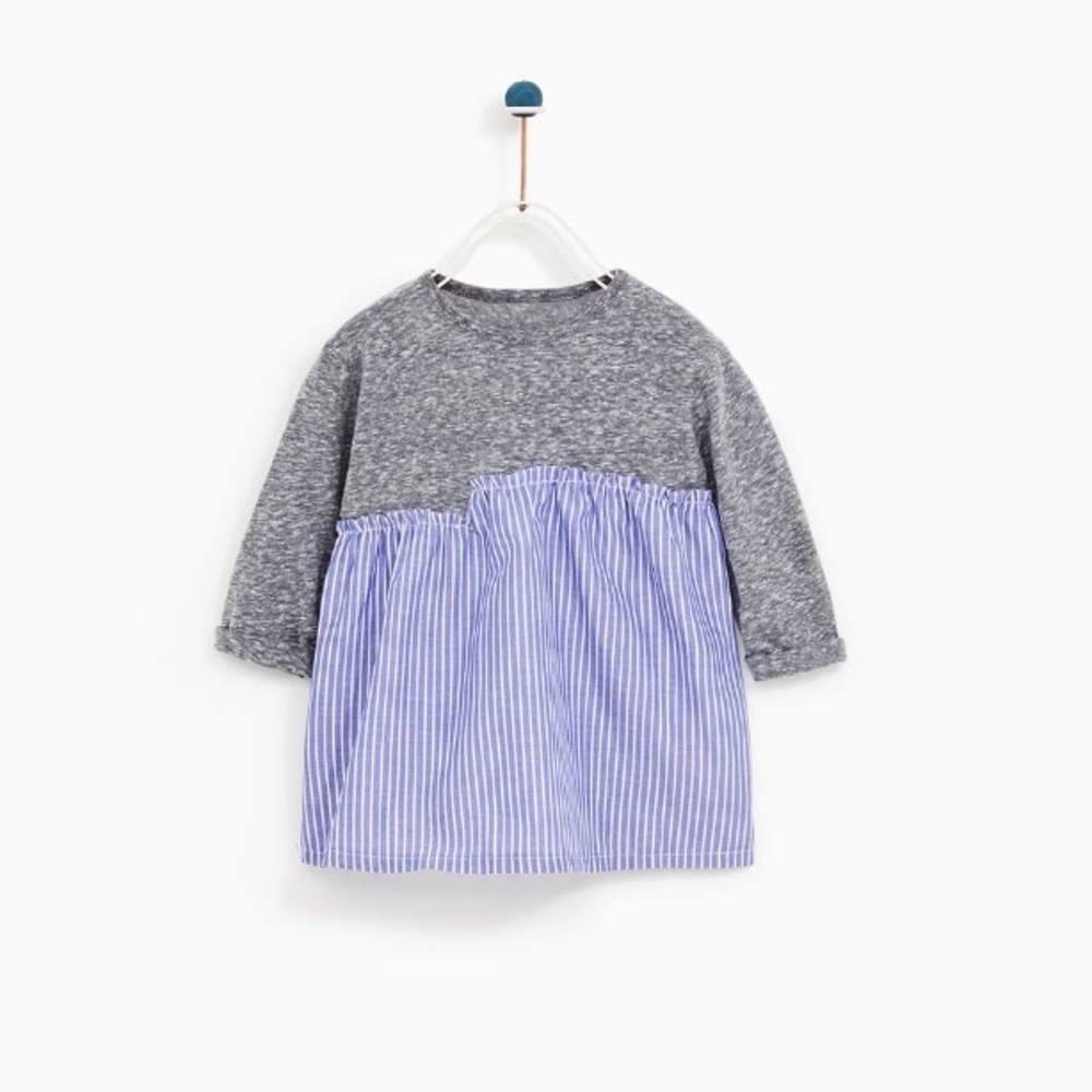 Zara Toddler Girl Dress 3T Blue Stripe Contrast Knit Casual Everyday Dress